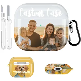 Individuelle Foto-Hülle für Airpods 3, mit Reinigungsset und Schlüsselanhänger, personalisierbar, Airpod 3. Generation, glänzend, Premium-Druck, Bild, Text, Name auf dem Cover
