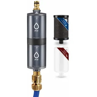 Alb Filter® FUSION Active+Nano Trinkwasserfilter gegen Schadstoffe und Keime | Mobil Gardena Anschluss-Set | Made in Germany (Alu - Titan ohne Koffer)