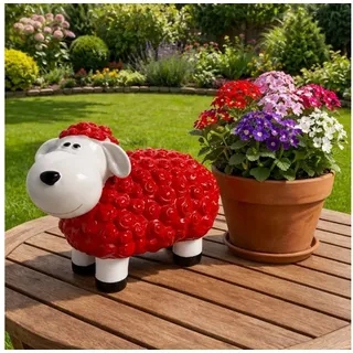 Online-Fuchs Gartenfigur für draußen - lustiges Schaf, rot - Deko Figuren - 20 cm groß, (wetterfest, süßes Lächeln für Ihre Gäste), bunte Dekoration im Garten für Frühling, Sommer und Herbst rot