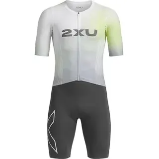 2XU Triathonanzug Light Speed React Sleeved Trisuit, Größe M in Weiß cool matcha-india ink