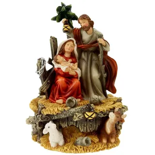 Ellug Krippenfigur mit Dreh- und Musikfunktion – Heilige Familie und Tiere in beweglicher Krippenszene, mechanische Spieluhr ohne Batterien