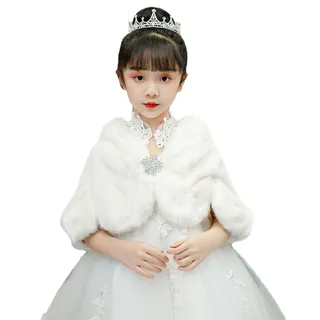 Icegrey Mädchen Bolero Jacke Kunstpelz Bolero Festlich Schulterjacke Top Partykleid Kommunionkleid Taufkleid, Weiß 1, 6-8 Years