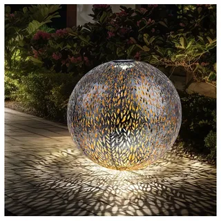GLOBO LIGHTING LED Solarleuchte, LED-Leuchtmittel fest verbaut, Warmweiß, Solarkugel Windlicht Außenlampe LED Erdspieß Gartendeko silber gold silberfarben