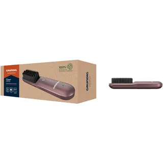GRUNDIG HB 6450 kabellose Glättbürste Snapstyle, 3 Temperaturstufen, Li-Ion Akku, bis 40 min Laufzeit, Keramikbeschichtung, Ionic-Funktion, USB-Ladebar, inkl. Samt-Tasche, Violett