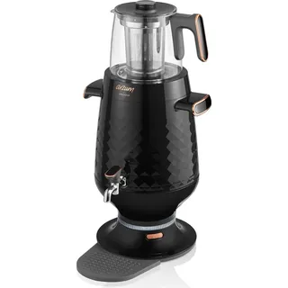 Arzum Ehlikeyf Semaver, Elektrischer Türkischer Teekocher, 2200W, 3,5L Wasserkocher, 1,2L Glas Teekanne, Edelstahl, Weiß - Schwarz