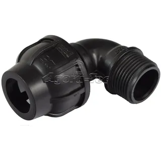 Agora-Tec PE-Fitting Winkel 90 Grad 25 mm x 1 Zoll AG (33,3 mm) für PE-Rohr 25 mm SCHWARZ