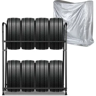 Jopassy Reifenregal ,bis zu 8 Reifen,107x46x117cm ,180kg Fachlast, ,Schwarz,mit Reifenschutzhuelle - Schwarz