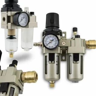 BITUXX Druckluft Wartungseinheit Wasserabscheider Oeler 1/4' Druckminderer Druckregler max. Druck 10 Bar (1.0 Mpa) inklusive Steckkupplung