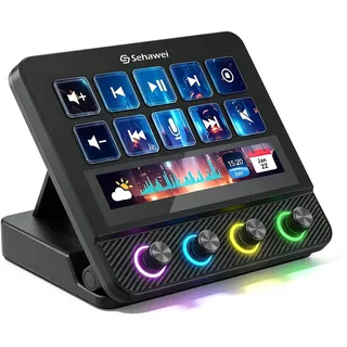 Sehawei Stream Controller Deck,Upgraded Audiomixer, Live-Produktion und Studio-Controller für Content Creators, Gaming, mit anpassbarer Touch-Leiste, Drehreglern und LCD-Tasten,für Mac und PC