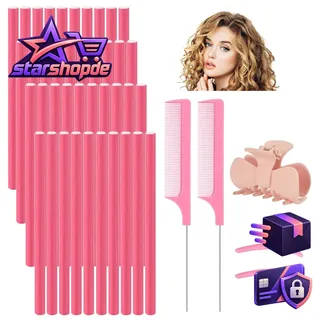 qinersaw 40Pcs 24cm Papilotten Lockenwickler Flexwickler Weich Flexible Lockenstab Twist Schaum Papilotten Locken Manuelle Curler Roller für Haar Damen Mädchen über Nacht ohne Hitze mit 2 Kamm 3 Clips