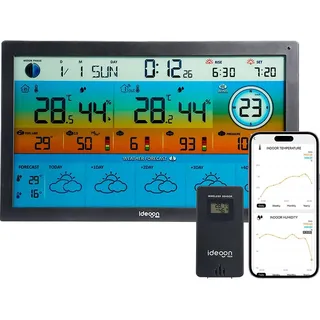 ideoon tech WLAN Funk Wetterstation mit XXL-Farb-Display Schwarz