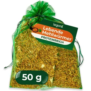 Legona Lebende Mehlwürmer, 50 g Futterinsekten für Reptilien und Hühner | Lebendfutter aus Tenebrio-molitor-Zucht, für Reptilien, Geflügel, Wildvögel und Fische