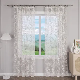 Delien Gardinen Ausbrenner Gardinenschals Modern Transparente Gardinen mit Blumenmuster Fenster Dekoschals Landhaus Wohnzimmer Vorhang mit Kräuselband 1 St. Braun,BxH 140x245cm