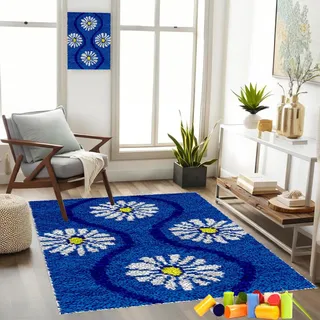 Gzaebji KnüPfteppich zum Selber KnüPfen Knüpfen Set Erwachsene Knüpfteppich KnüPfset mit Knüpfhaken Bedruckte Stramin Knüpfen Set Für Erwachsene Teppich KnüPfen Set Erwachsene 80 x 115 cm