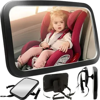 Retoo Baby Rücksitzspiegel Rückspiegel Baby Auto mit Gefederten Clips, Bruchsicherer Babyspiegel Auto 360° Schwenkbar Rücksitzspiegel für Kindersitz