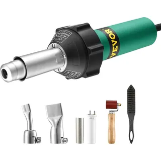 Vevor Heißluft-Kunststoffschweißgerät, 1600 W Heißluftpistole, 50–600 °C PVC TPO Vinyl Schweißbrenner, 5-teiliges Hot Air Welder Set und 2 Flachdüsen, 1 Nahtrolle, Bürste für PP/PE/PVC-Platten