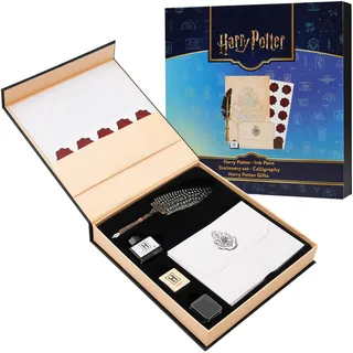 Harry Potter Briefpapier mit Umschlag, Briefpapier Set und Kalligraphie Set, Schreibfeder mit Tintenfass und Hogwarts Stempel