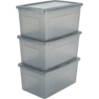Iris Ohyama Vielseitige Aufbewahrungsboxen, 50L, 3er-Set, Grau, Deckel leicht schließbar, Stapelbar, Plastik, Für Schrank, Regale, Klassenzimmer,
