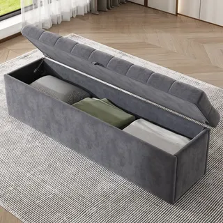 Flieks Sitztruhe Sitzbank mit Stauraum, Polsterbank Sitzhocker Truhe Hocker für Schlafzimmer, 138x41x42cm, Samt, Grau - Grau