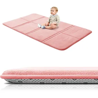 BYBYME 3cm Dicke Faltbare Krabbelmatte Baby, 80x150cm Spielmatte mit Rutschfester Unterseite, Weiche Bodenmatte aus Memory-Schaum für Babys, Kinder & Kleinkinder, Ideal für Wohnzimmer & Yoga, Rosa