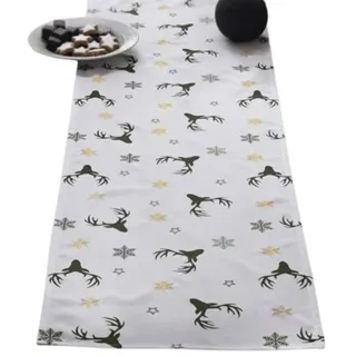 Home-trends24.de Tischläufer Hirsch Tischdecke weiß Herbst Deko Weihnachten 40x140cm weiß