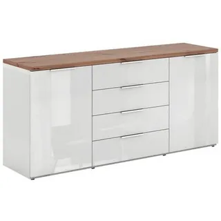 CARRYHOME Sideboard Eiche Artisan, Weiß Hochglanz , 170x82x44 cm