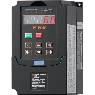Vevor Frequenzumrichter VFD 1 PS, 0,75 kW, 3,5 A, 1- oder 3-phasiger 220-V-Eingang auf 3-phasigen 220-V-Ausgang, 40–60 Hz Eingang, 0–400 Hz Ausgang, VFD für Spindelmotor-CNC-Drehzahlregelung