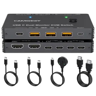 USB C KVM Switch 2 PC 2 Monitore 4K@60Hz, 10Gbps Dual Monitor KVM Switch HDMI für 2 Laptops teilen sich zwei Monitore und 4 USB3.1 ports, PD 80W Aufladen für Laptop, mit Wired Remote & 2 USB- C Cables