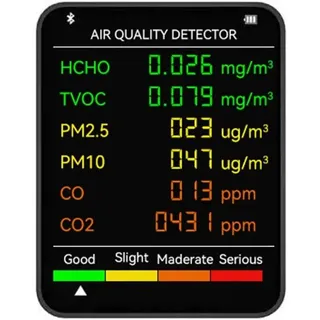 Luftqualitätsmonitor, 6-in-1-luftqualitätsmonitor, Multifunktionaler Innenraumluftverschmutzungsdetektor Für Pm2,5 Und Pm10, Kohlendioxid-gehaltsregelung