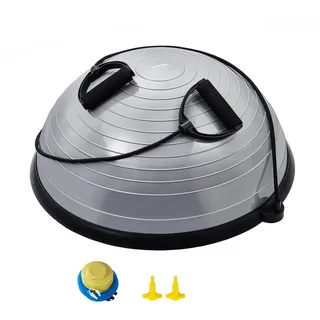 Vevor Halb-Gymnastikball-Trainer, 584 mm Balance-Ball-Trainer, Stabilitätsball mit 300 kg Tragkraft, Yoga-Ball mit Widerstandsbändern und Fußpumpe, Kraft-Fitnessball für das Heim-Fitnessstudio, Grau