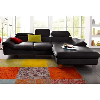 Ecksofa COTTA "Driver L-Form", schwarz, B:268cm H:73cm T:169cm, LEDER BEEFY (ein abgedecktes Spalt-Rindsleder) im Sitz und Rücken (Korpus in Kunstleder);Luxus-Kunstleder;Kunstleder SOFTLUX;NaturLEDER (echtes Rindsleder), Rückseite mit schwarzem Spannstoff bezogen, Sofas, Ecksofa, mit Kopfteilverstellung, wahlweise mit Bettfunktion & Bettkasten
