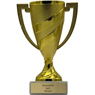 Pokal-Fabrik.de - Pokal mit Gravur Wunschtext in Gold - personalisierte Auszeichnung - 14 cm inkl. Marmorsockel - Geschenk-Trophäe - Pokal Kinder