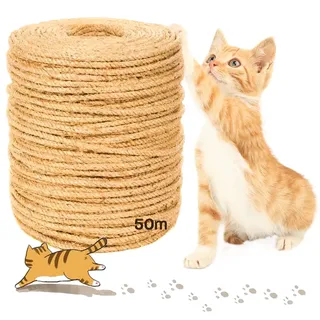 50M Seil für Katzenbaum 6mm,Katzen Kratz Seil,Sisal Schnur,Sisal Kratzbaum Ersatz für Katzen,Kratzbaum,Kratzseil,Haushalt,Garten,DIY,Dekoration