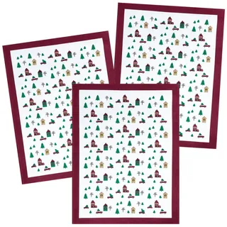 Kracht Geschirrtuch Christmas Town, (Set, 3-tlg., 3-teilig), 3er Pack Geschirrtücher (3 Stück), ca. 50 x 70 cm, Halbleinen bedruckt bunt
