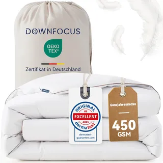 downfocus APSMILE Daunendecke 155x220 100% Flauschige Federn Daunen Bettdecke 155x220 Bio-Baumwolle, Allergiker with Ökotex, RDS für Tierwohl, Medium Ganzjahres Federbett Weiß