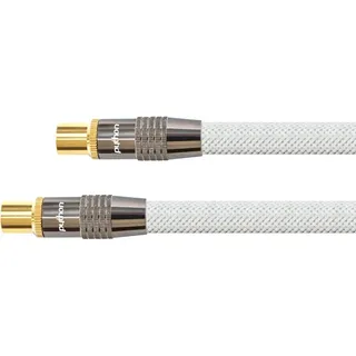 SAT Antennenkabel, IEC/Koax Stecker an Buchse vergoldet, Schirmmaß 120 db, 75 Ohm, Nylongeflecht weiß, 3m, PYTHON® Series (GC-M2004)