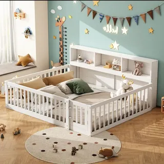 SOFTWEARY Kinderbett mit Lattenrost 140 x 200 cm Kiefer weiß