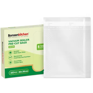 Bonsenkitchen Profi Vakuumbeutel, 100 Beutel 20x30cm Vakuumierbeutel für alle Vakuumierer & Lebensmittel Vakuumiergerät, Kochfest und Sous Vide Gefrierbeutel, BPA-frei, VB3205