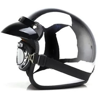 ZLYJ Motorrad Halbgesichtshelme Mirror Silver Chrome Jethelm Motorrad Pilot Crash Chopper Helm Retrohelme, Mit Sonnenblende, ECE-Geprüft B,L