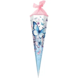 goldbuch 98 155 Schultüte Schmetterlingsgarten, ca. 85 cm, Zuckertüte Weiß | 6-eckige Einschulungstüte mit rosa Netzverschluss (ohne Verschlussband), Geschenktüte aus Lackkarton, ca. 85 x 24 x 20 cm