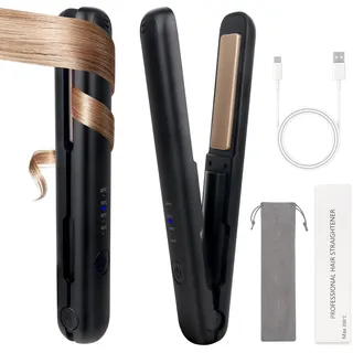LYPPUL Mini Glätteisen Kabellos, 2 in 1 Haarglätter Glätteisen, Kabelloses glätteisen mit 4 Temperaturen, glätteisens Locken und Glätten, Reiseglätteisen,Keramik Haarglätter,Tragbarer Reisehaarglätter