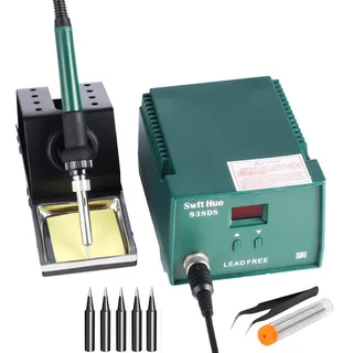 Lötstation, 80W 938DS Lötstation-Kit mit 5 runden Lötspitzen, Lötdraht, Pinzette, Rework-Station-Kit für Elektronik