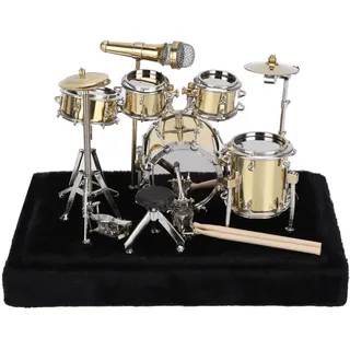 Gugxiom Mini-Schlagzeug-Set mit Display-Box und Sockel, Metall-Mini-Schlagzeug-Set, Miniatur-Musikinstrument-Schlagzeug-Set, Mini-Trommeln für Geschenke, Familien, Freunde