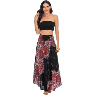 Kuukaas Maxirock Damen Boho Sommer Strandkleid Damen Blumen Maxi Hippie Rock Damen Lang Boho Kleid Damen Sommer - Einheitsgröße