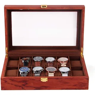 Queeucaer Vintage Uhrenbox,Uhren Aufbewahrungskiste Uhrenbox Vitrine Schmuckkoffer Uhrengehäus Uhrenkasten Uhren Anzeige Kasten High-End-Holz,für Uhren,Ringe,Armbänder Uhren und Schmuck
