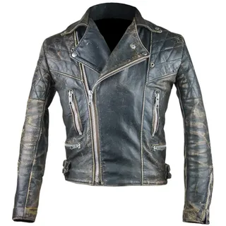 Aksah Fashion Cafe Racer Vintage-Motorradjacke für Herren, Antik-Look, Schwarz, Biker-Lederjacke, Echtes Leder, S - S