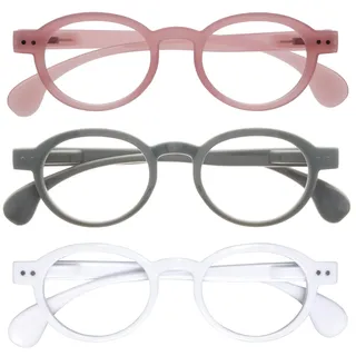 OPULIZE OCA Lesebrille - 3er-Pack - Moderne Runde Retro-Fassung - Pink Grau Weiß - Herren Damen - Federscharniere - RRR54-47W - +2.50
