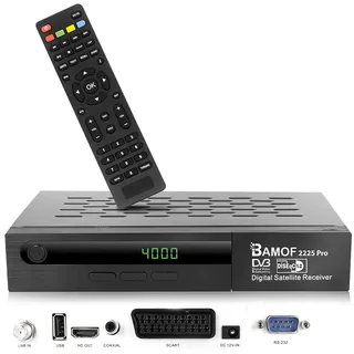Bamof 2225 Satelliten Receiver Sat Receiver Digitaler DVBS2 Full HD Receiver (HDMI, SCART, 2X USB) [Vorprogrammiert für Astra, Hotbird und Türksat] + HDMI Kabel, Black
