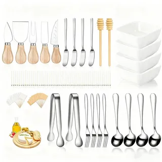 Refined Living Besteck-Set 95tlg Charcuterie Board Zubehör Käsemesser Set mit Holzgriff für Party, Edelstahl, Kochbesteck-Set Buttermesser-Set Geschirr Schüssel for Platter Making