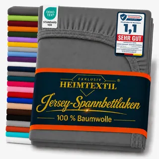 EXKLUSIV HEIMTEXTIL Marke Jersey Spannbettlaken 90-100 x 200 cm 100% Baumwolle Öko - Tex Zertifiziert, Markenqualität, Matratzenhöhe bis 25 cm, Anthrazit